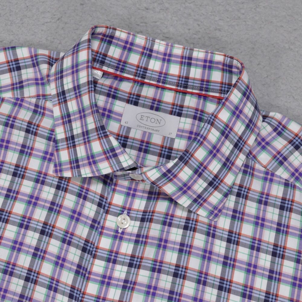 Eton Contemporary Dress Shirt Mens 17 Multicolor Plaid Long Sleeve